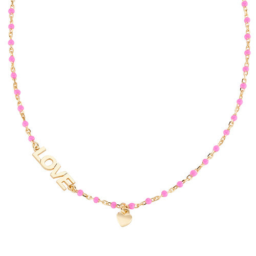 AMEN Gold LOVE Necklace with Pink Enamel Beads