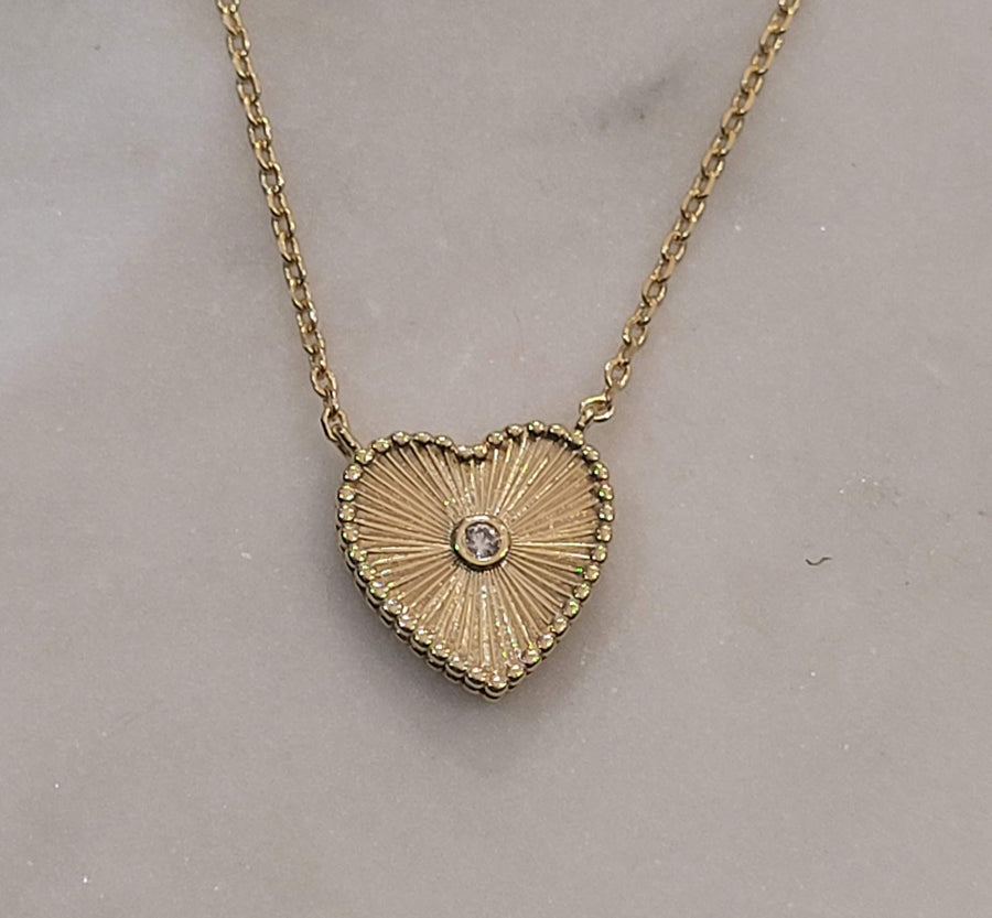 Fluted Heart CZ Necklace