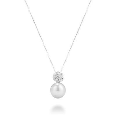 Cultured Pearl and Diamond Cluster Pendant