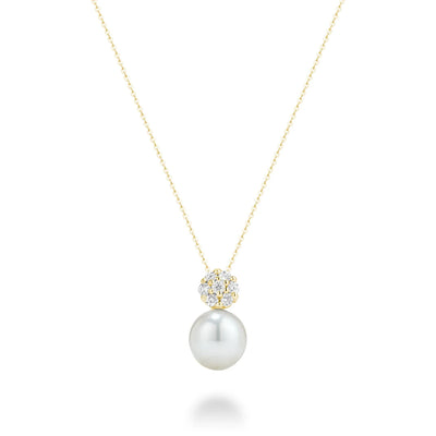 Cultured Pearl and Diamond Cluster Pendant