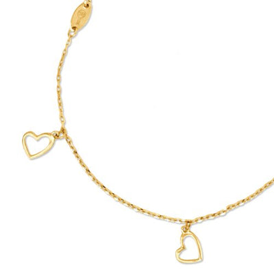 10kt Yellow gold Dangle Heart Charm Bracelet