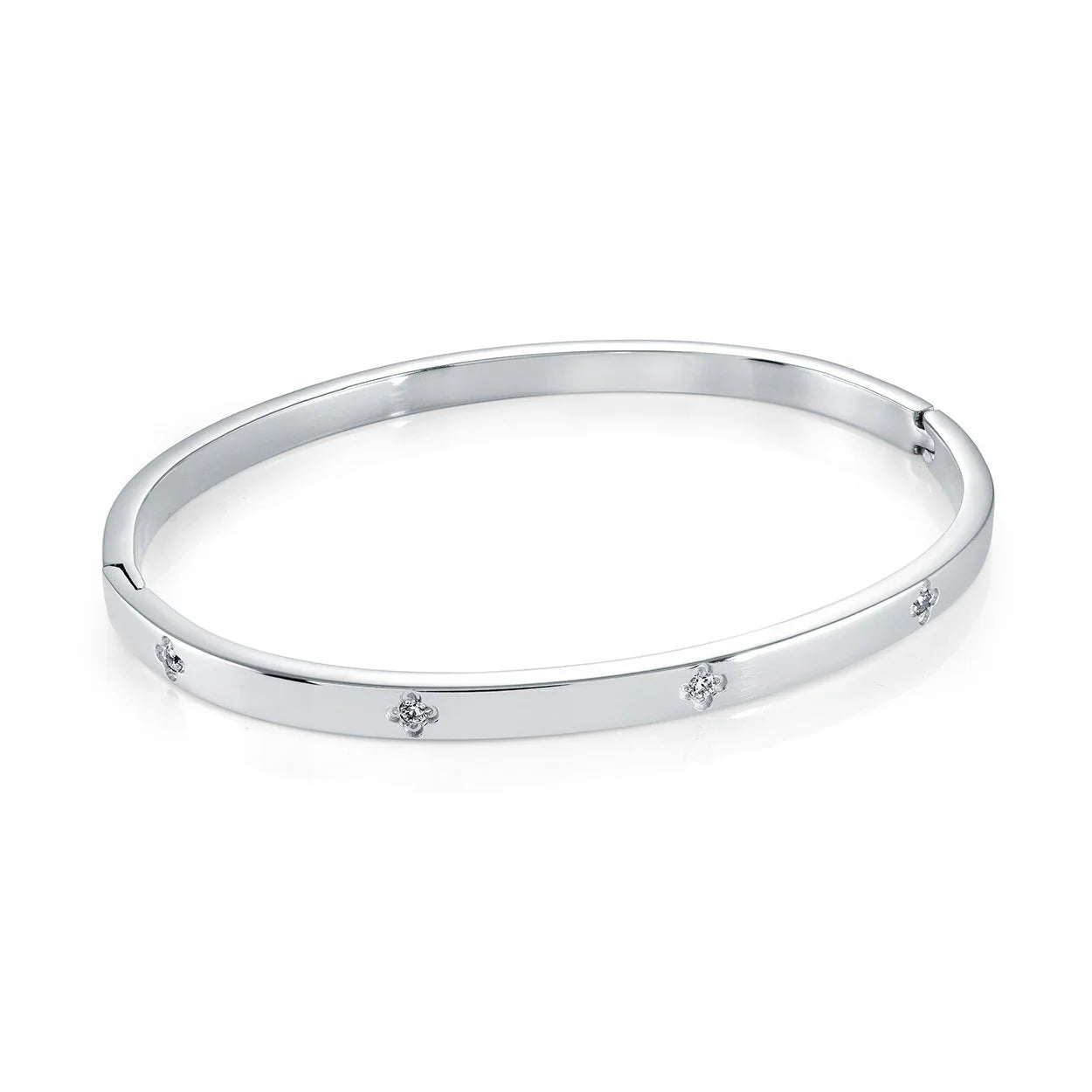 Veloria Stainless Steel 4mm mini CZ Clover Bangle