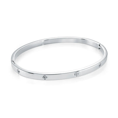 Veloria Stainless Steel 4mm mini CZ Clover Bangle