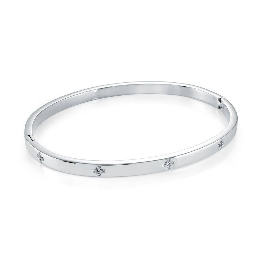 Veloria Stainless Steel 4mm mini CZ Clover Bangle