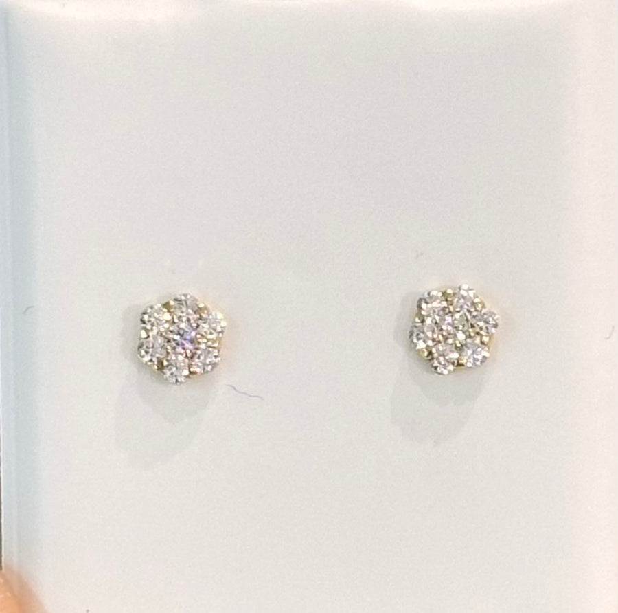 14kt White CZ Flower Screwback Stud