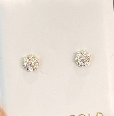 14kt White CZ Flower Screwback Stud