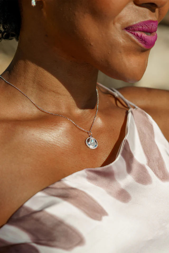 OPAL GLOW BLUE CREATED OPAL HAMSA MEDALION