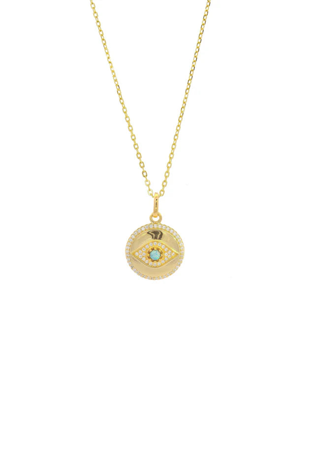 OPAL GLOW BLUE CREATED OPAL EVIL EYE MEDALION