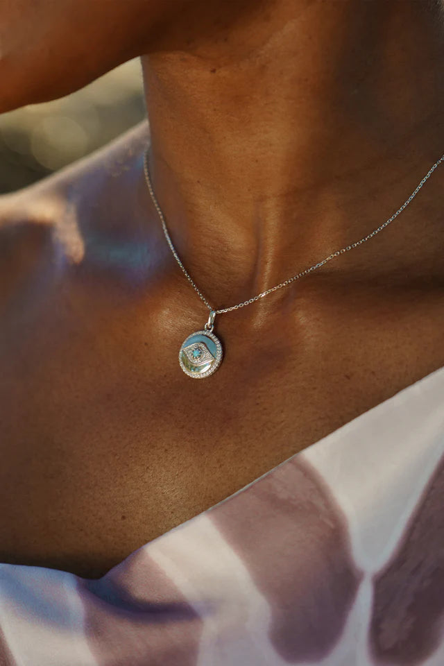 OPAL GLOW BLUE CREATED OPAL EVIL EYE MEDALION