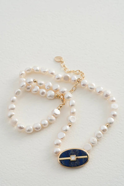 INSPIRE PEARL NECKLACE LAPIS