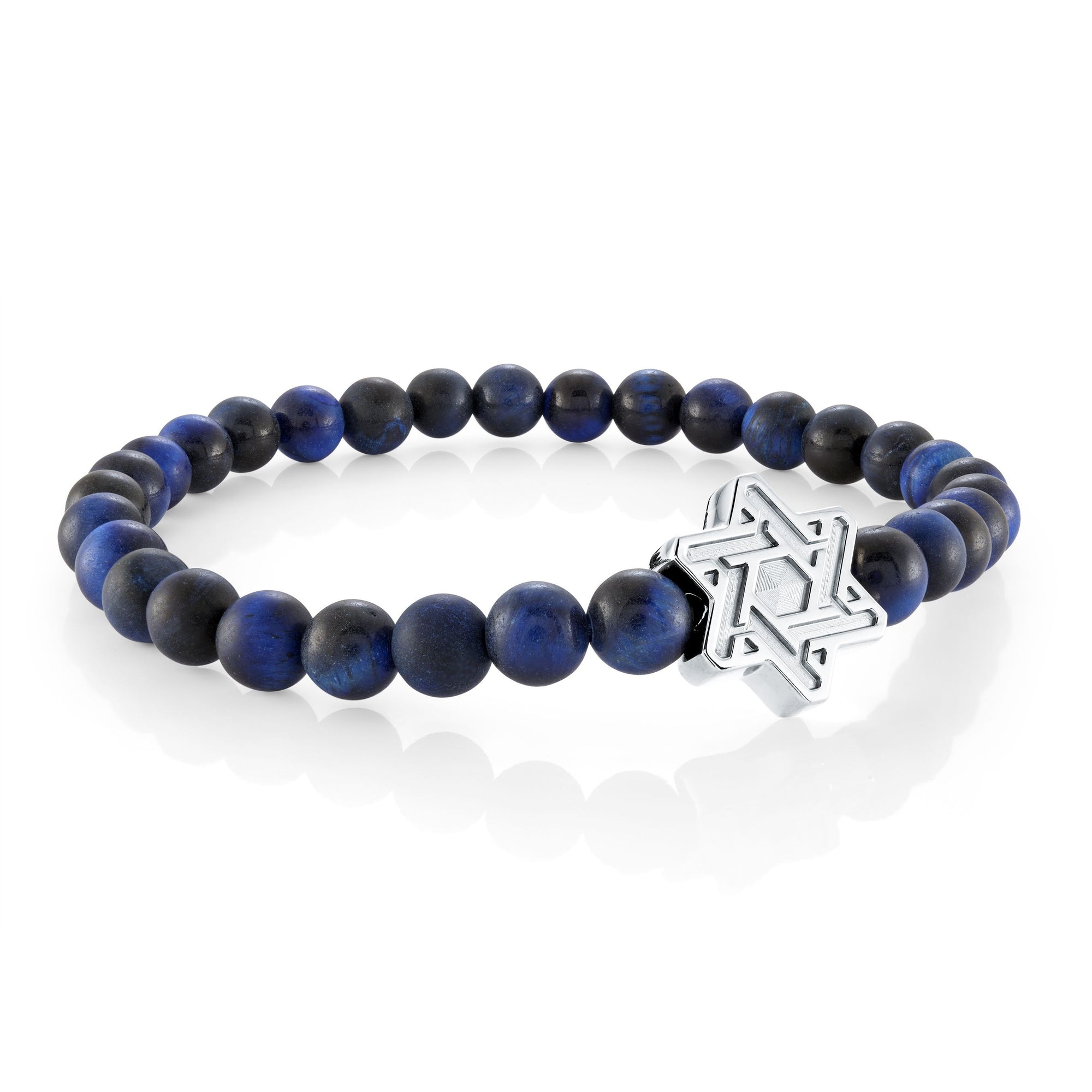 Blue Tigers Eye Star of David Bead Bracelet