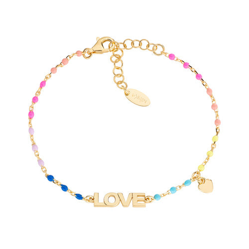 AMEN Gold LOVE Bracelet with Multicolour Enamel Beads