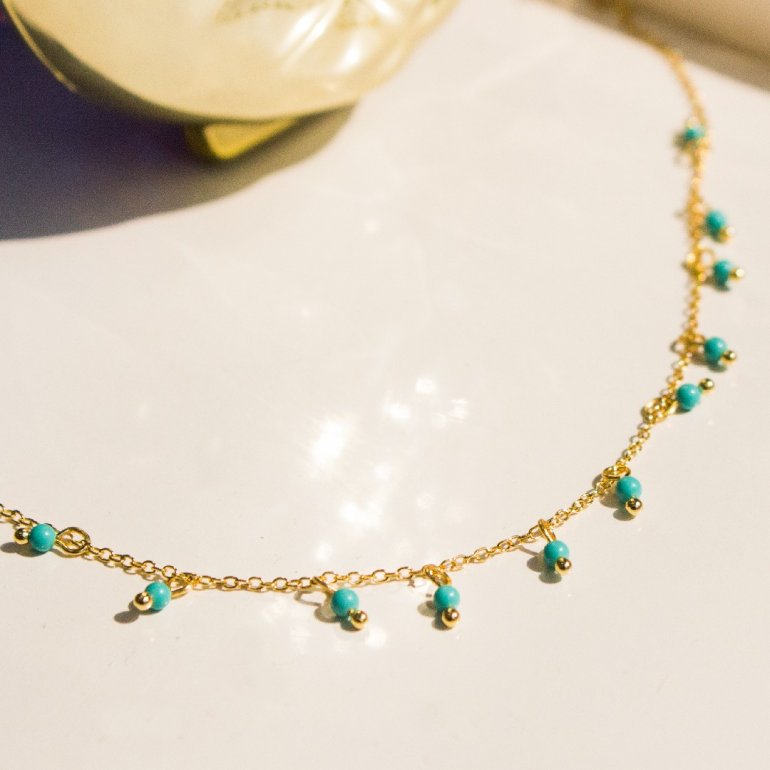 Sterling Silver Gold Plated Anklet with Turquoise Beads