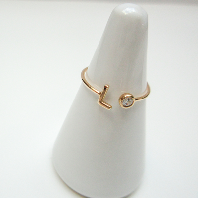 10kt Yellow Gold Mini Block initial rings with floating CZ stone