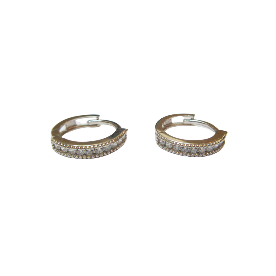 14kt CZ Bead Huggie Earrings