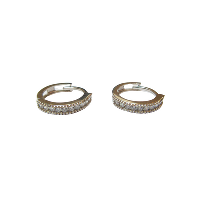 14kt CZ Bead Huggie Earrings