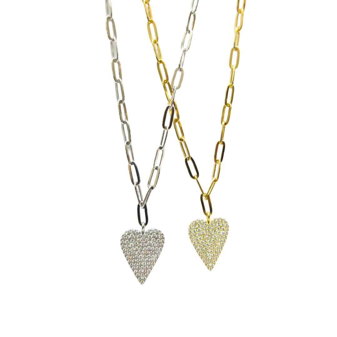 Miss Mimi Sharp Pave Heart on Oval Link Chain - Gold/Silver