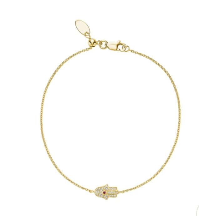14kt Gold Diamond Mini Hamsa Bracelet