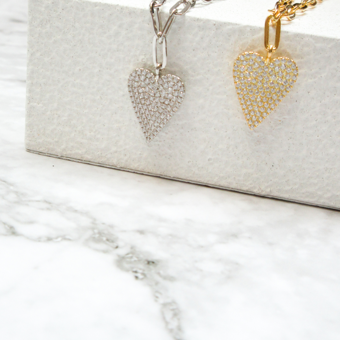 Miss Mimi Sharp Pave Heart on Oval Link Chain - Gold/Silver