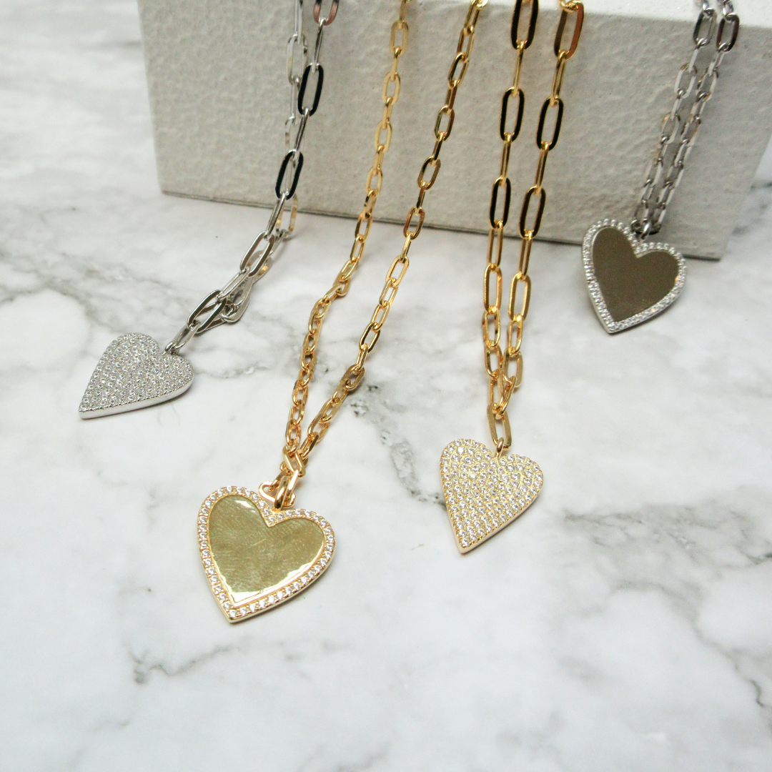 Miss Mimi Sharp Pave Heart on Oval Link Chain - Gold/Silver