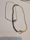 Half and Half White Pearl/Gold Paperlink Necklace