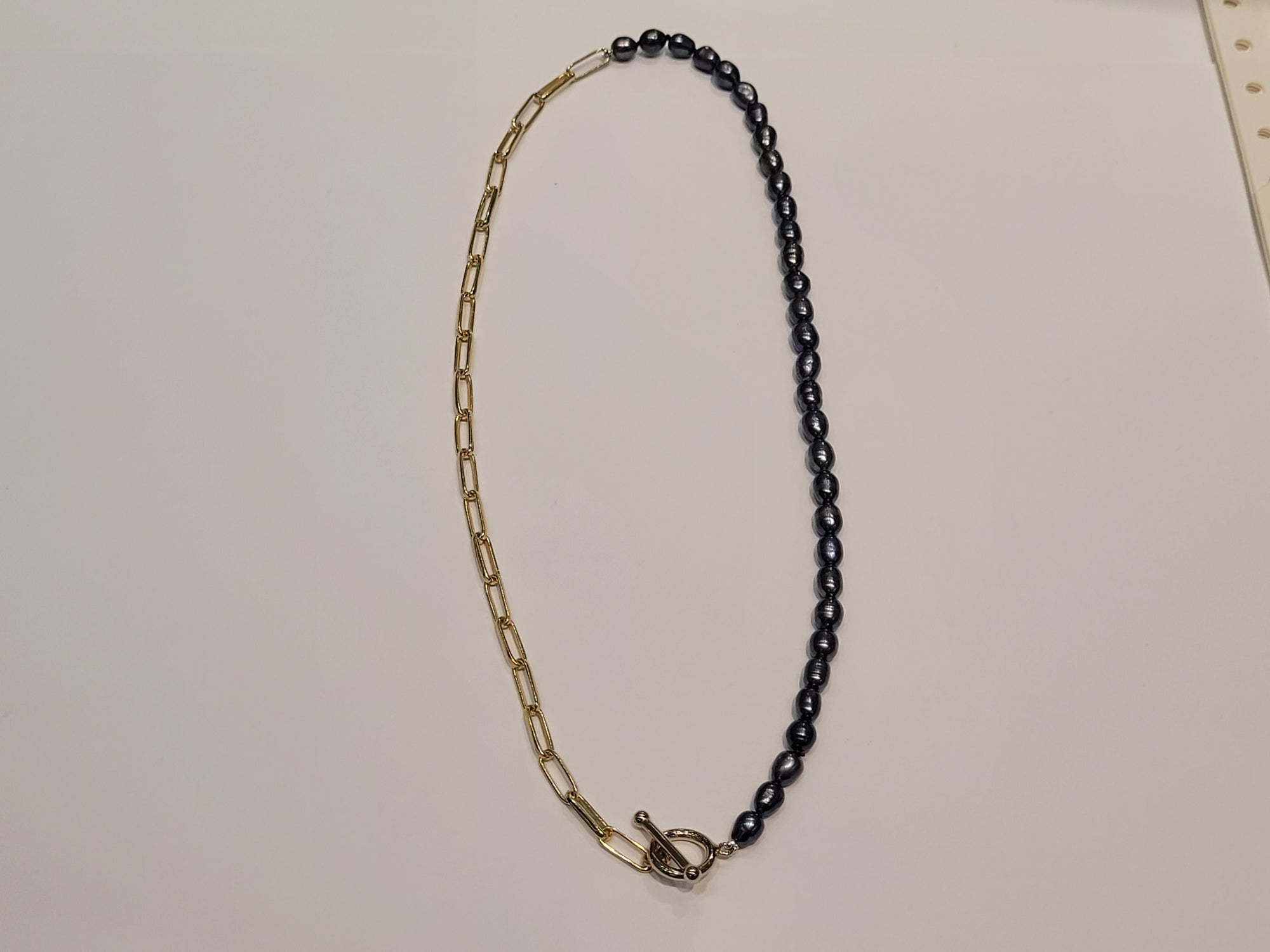 Half and Half Black pearl necklace in gold vermeil