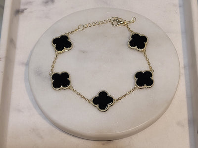 Black onyx 5 station clover bracelet