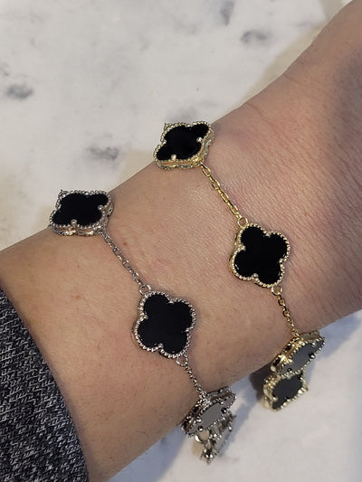 Black onyx 5 station clover bracelet