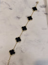 Black onyx 5 station clover bracelet