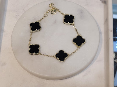 Black onyx 5 station clover bracelet