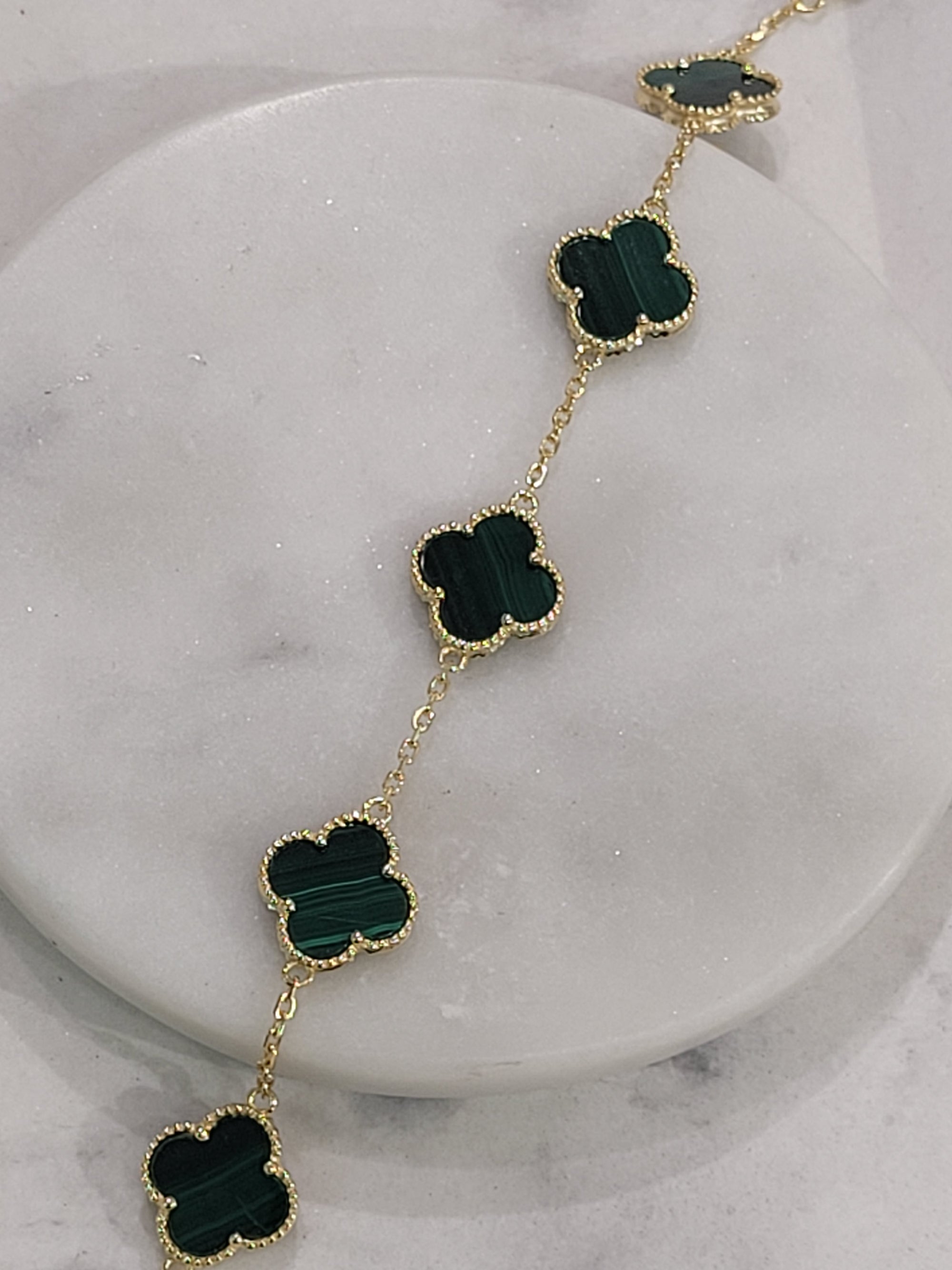 Malachite 5 station Clover Bracelet