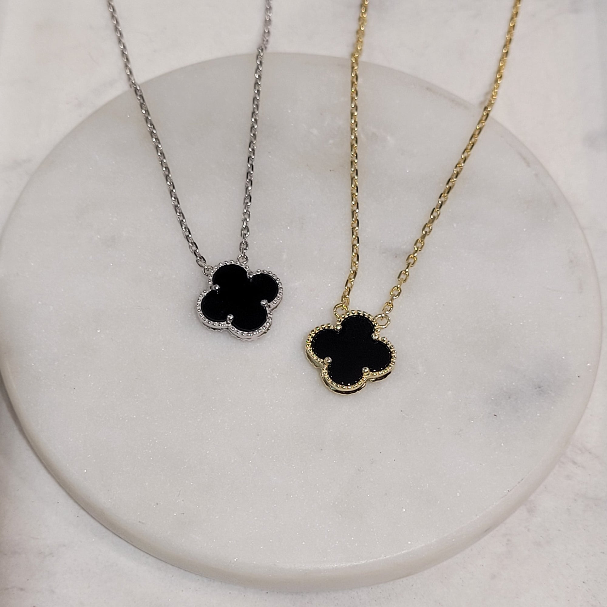 Small Black Onyx single clover necklace Moshe Fine Jewellery