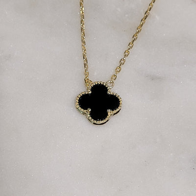 Small Black Onyx single clover necklace
