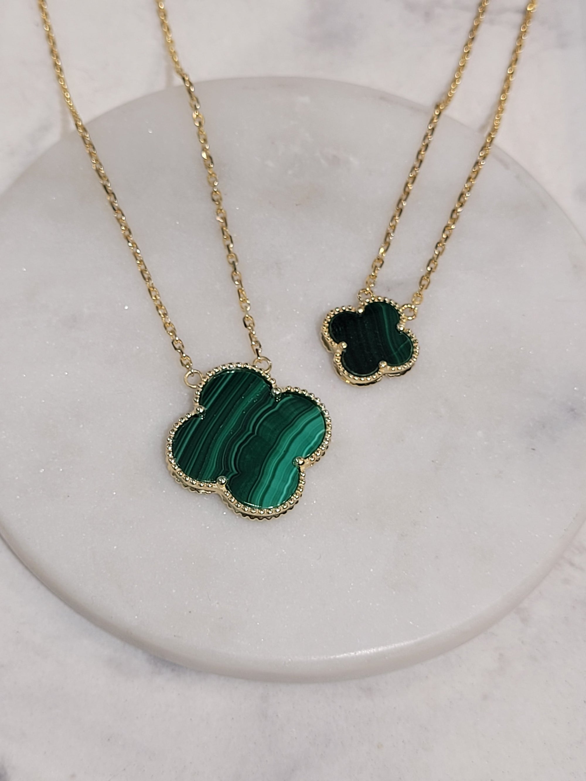 Buy Chain Necklace Plated With 18k Fine Gold, Stone Clover Pendant, Opal,  Malachite, Turquoise, Blue Sand Stone, Agate, Blue Aventurine Online in  India - Etsy