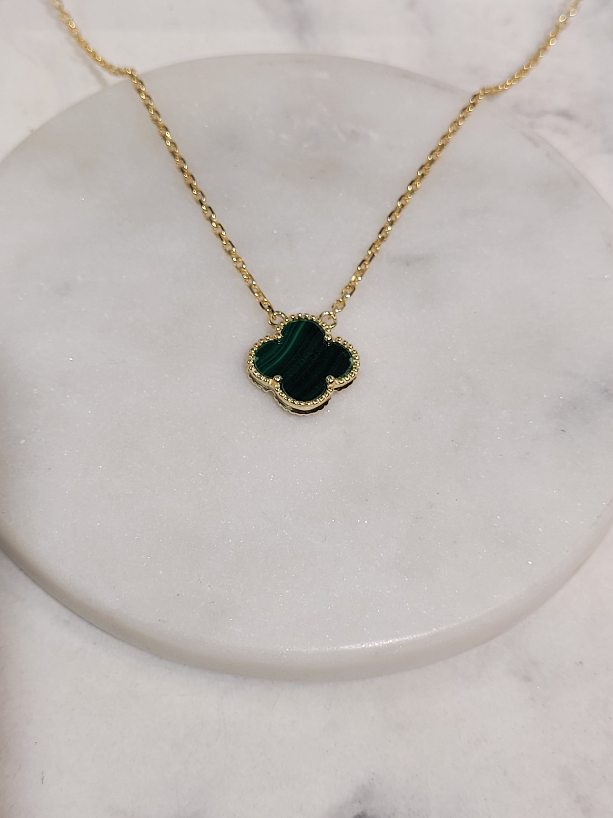 Ladies Silver Necklace | NEW Silver Malachite CZ Clover Necklace |  Pre-Owned Silver Necklace