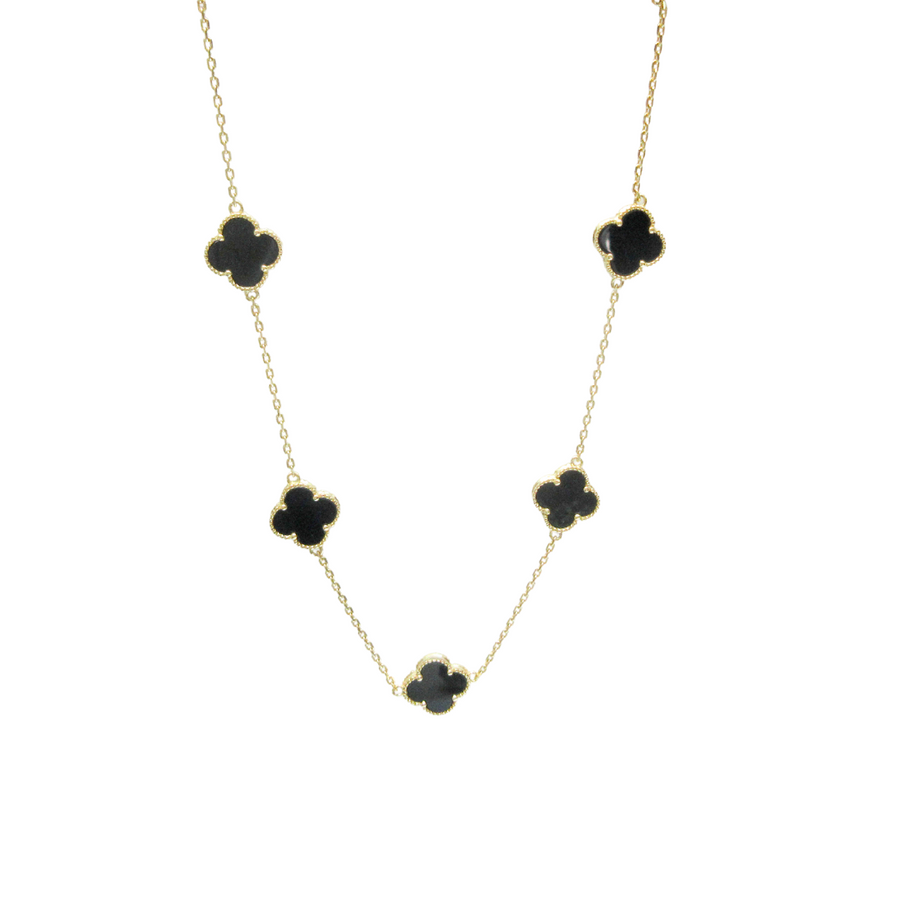 Black Onyx Long multi station clover necklace