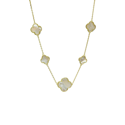 Long Mother of Pearl Multi station Clover Necklace