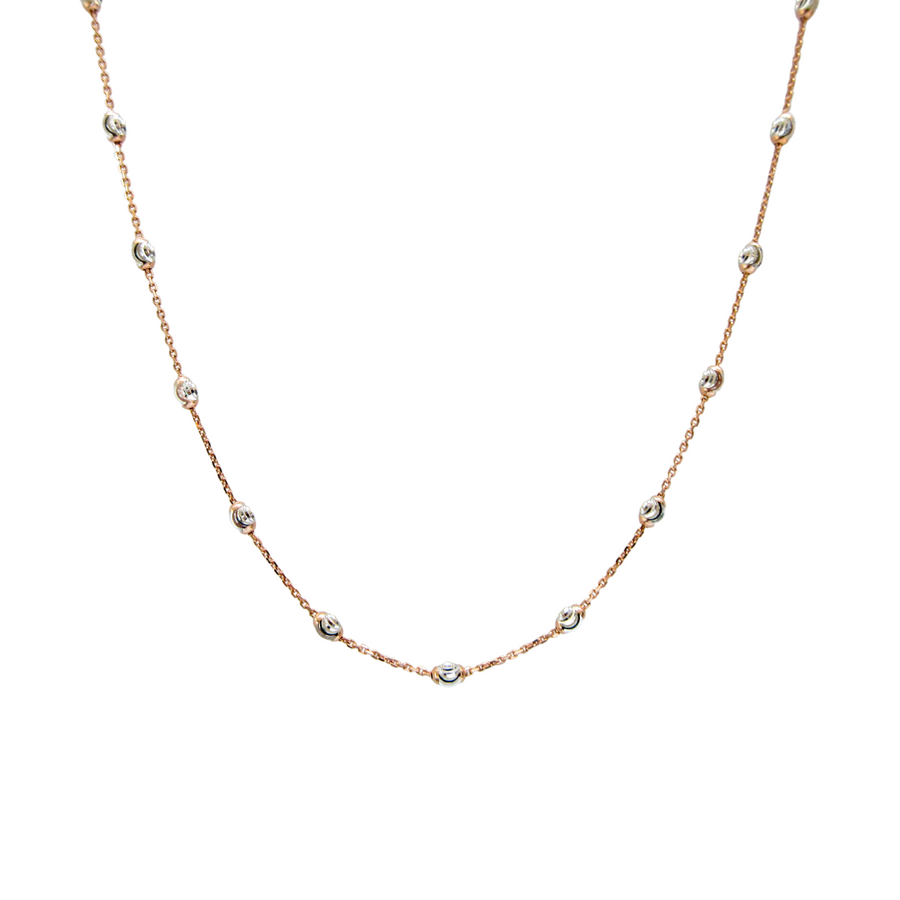 10kt Rose gold with White gold Diamond cut Station Necklace