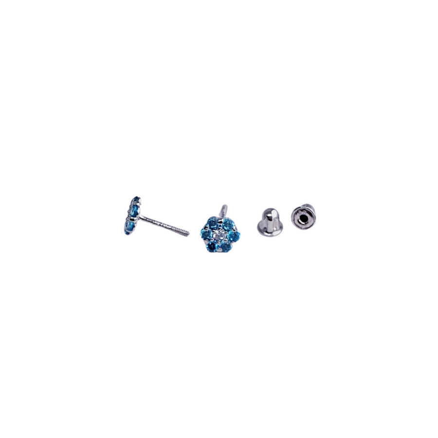 14kt Sky Blue CZ Flower Screwback Stud