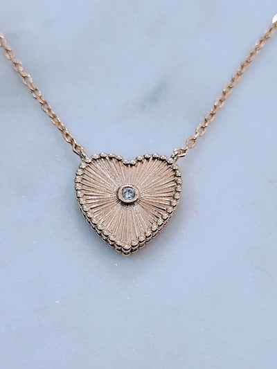 Fluted Heart CZ Necklace