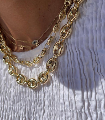 Miss Mimi Small Flat Coffee Bean Chain - Gold/Silver