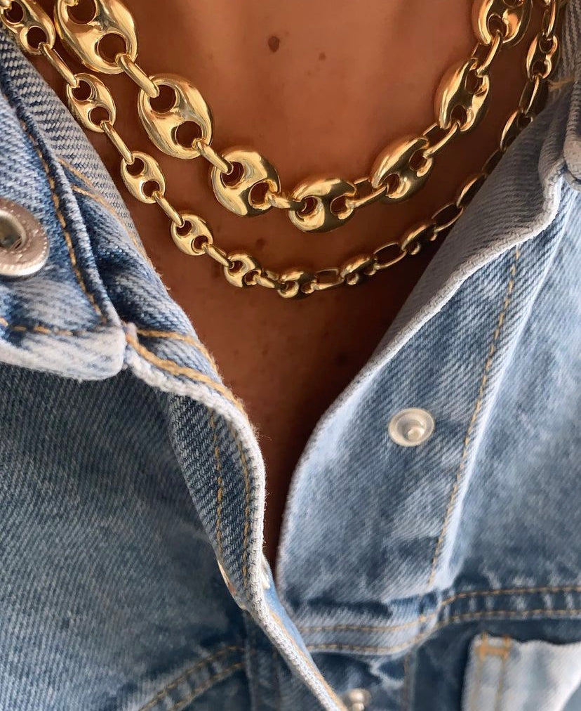 Miss Mimi Small Flat Coffee Bean Chain - Gold/Silver