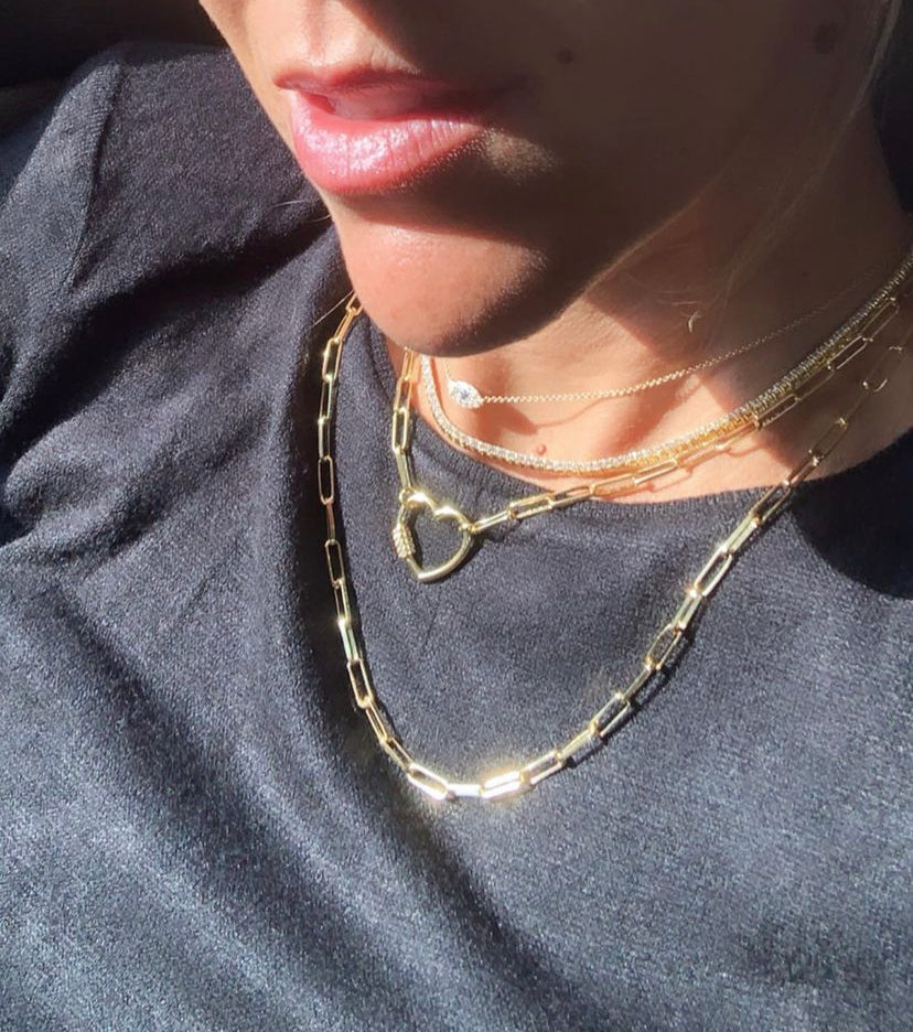 Miss Mimi Heart Paperlink Chain Necklace - Gold/Silver