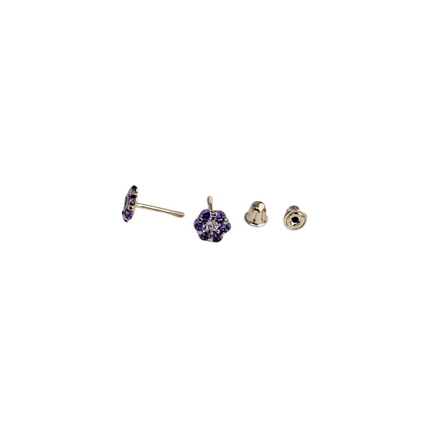 14kt Purple CZ Flower Screwback Stud