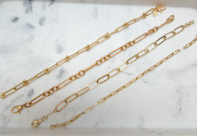 10kt Yellow gold ORO Small Round Tube Link Bracelet