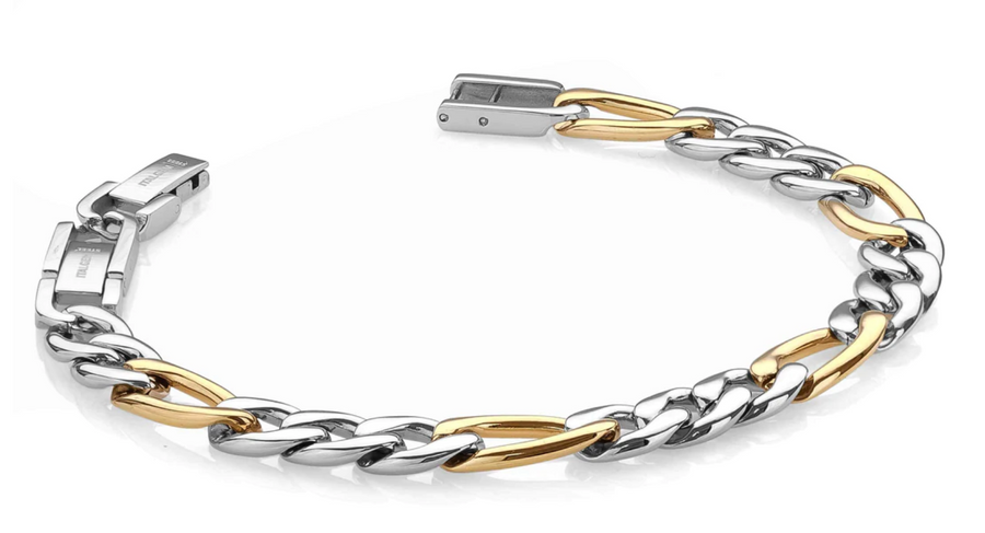 Italgem Stainless Steel Figaro Link Bracelet - Silver/Gold