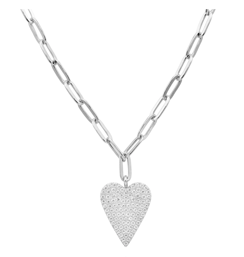 Miss Mimi Sharp Pave Heart on Oval Link Chain - Gold/Silver