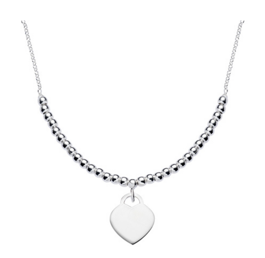 Sterling silver Bead Chain Necklace with heart disc