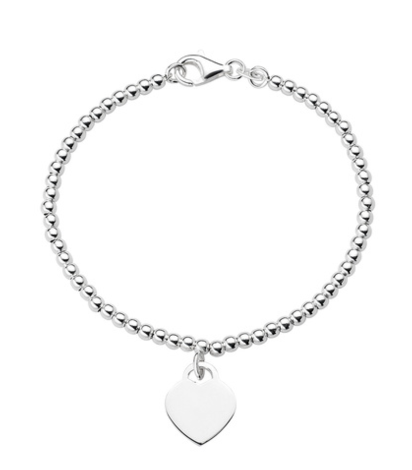 Sterling Silver Bead Bracelet with Hanging Heart