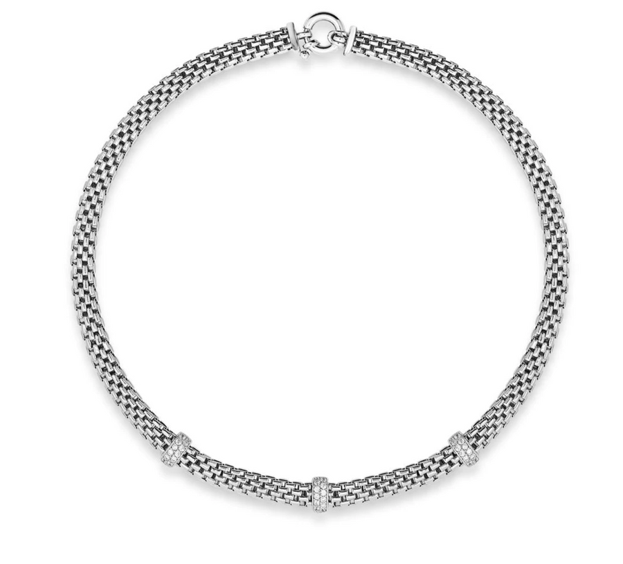 Miss Mimi Flexible Intertwined Link Necklace With 3 Bar Pave